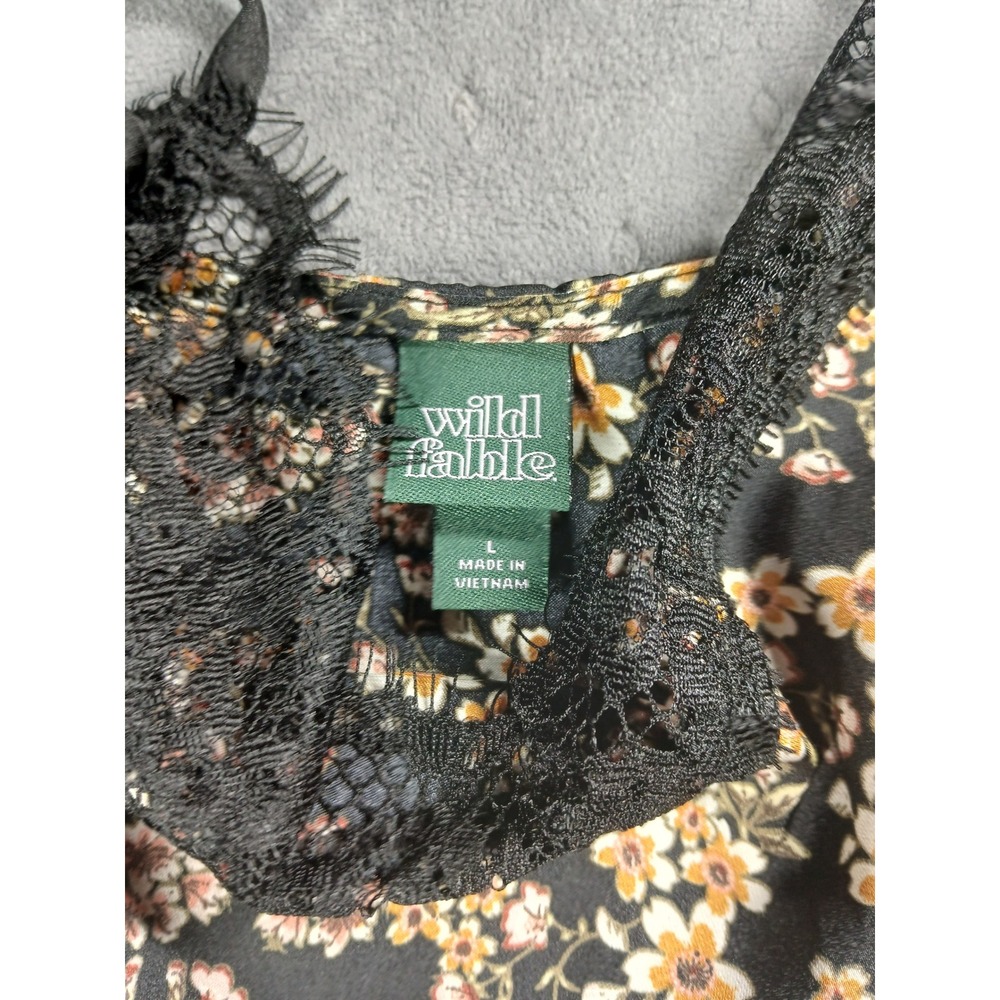 Wild Fable Black Floral Lace Trim Camisole Top L Whimsygoth Layering Festival - Picture 5 of 6